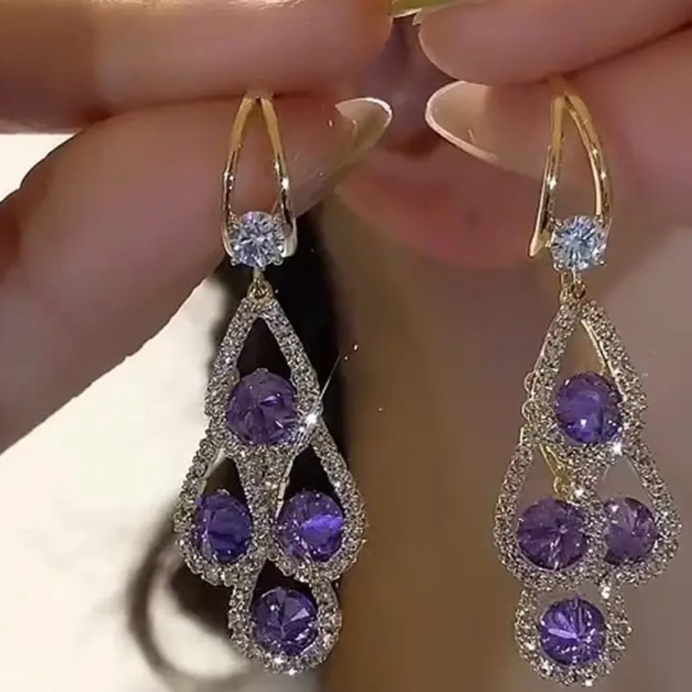 Elegant Gold and Purple Drop Earrings